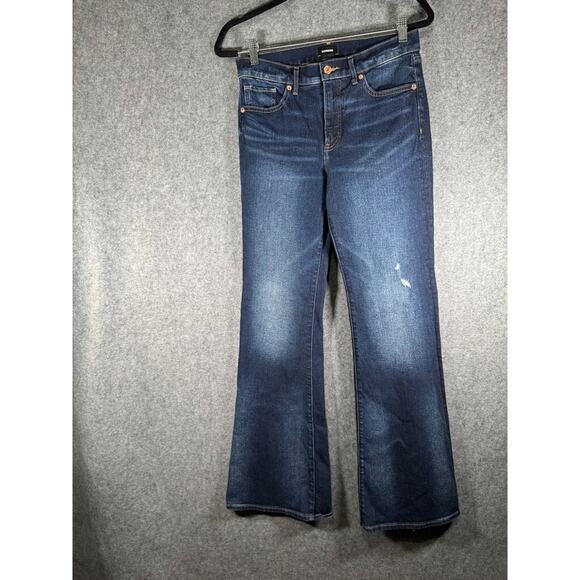 Express Jeans Women 4R‎ Dark Wash Blue 70s Flare Mid Rise Denim Stretch - Picture 1 of 8